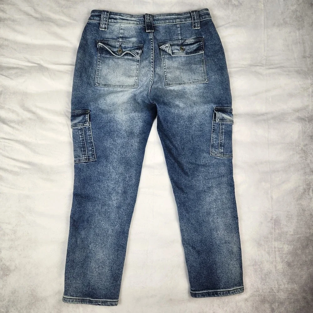 KanCan Jeans Womens Size 9/28 Avery‎ Straight Leg Cargo Jeans Dark Wash Denim